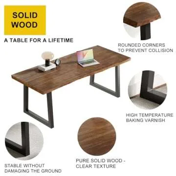 Sihtengxxhongs Solid Wood Computer Desk,Rustic Style 55-inch Large Office Desk- Modern Gaming Working for Home Office, Modern Simple Design, Ideal for Study, Writing, Dining
