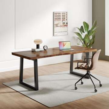 Sihtengxxhongs Solid Wood Computer Desk,Rustic Style 55-inch Large Office Desk- Modern Gaming Working for Home Office, Modern Simple Design, Ideal for Study, Writing, Dining