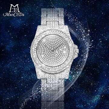 ManChDa Diamond Watch Silver Watch Women Iced Out Watch Bling Rhinestone Watches Women Full Diamonds...