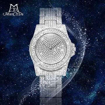ManChDa Diamond Watch Silver Watch Women Iced Out Watch Bling Rhinestone Watches Women Full Diamonds...