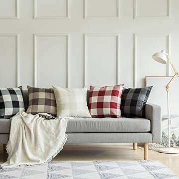 MIULEE Pack of 2 Classic Farmhouse Buffalo Check Plaids Polyester Linen Soft Solid White and Red Decorative Throw Pillow Covers Home Decor Cushion Case for Sofa Bedroom 26 x 26 Inch