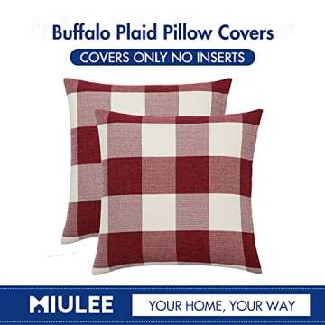 MIULEE Pack of 2 Classic Farmhouse Buffalo Check Plaids Polyester Linen Soft Solid White and Red Decorative Throw Pillow Covers Home Decor Cushion Case for Sofa Bedroom 26 x 26 Inch