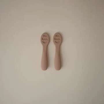mushie Silicone First Feeding Baby Spoons | 2 Pack (Natural/Shifting Sand)