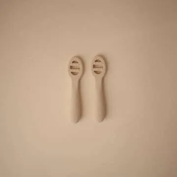 mushie Silicone First Feeding Baby Spoons | 2 Pack (Natural/Shifting Sand)