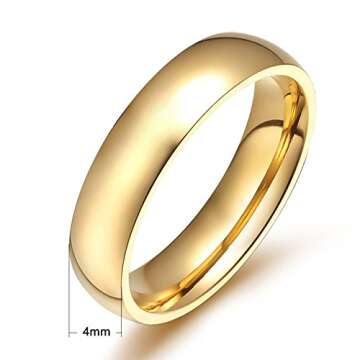 JAJAFOOK Men Women Stainless Steel Smooth Rings 4MM Width,Gold,High Palted