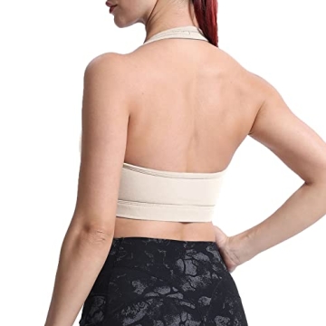 Aoxjox Women's Workout Sports Bras Fitness Backless Padded Halter Bra Yoga Crop Tank Top (Mink, Small)