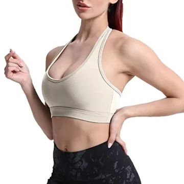 Aoxjox Women's Workout Sports Bras Fitness Backless Padded Halter Bra Yoga Crop Tank Top (Mink, Small)