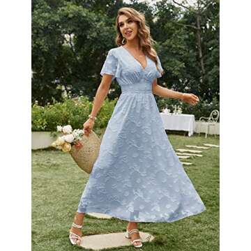 Simplee Women's Boho Floral V Neck Maxi Ruffle Dress - Elegant Summer Long Dress