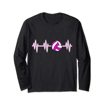 Volleyball Pink Heartbeat Long Sleeve T-Shirt Girls Women