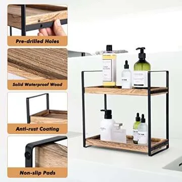 Giftacity 2-Tier Countertop Organizer for Bathroom Counter Wood Bathroom Counter Organizers Shelf Cosmetic Storage, Standing Vanity Tray for Room Organization and Decor