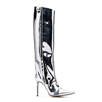 Arqa Women's Metallic Knee High Stiletto Boots Size 10