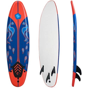 GYMAX Surfboard, 6FT Stand Up Paddle Board with Removable Fins & Safety Leash, Lightweight Non-Slip ...