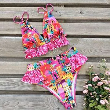 Stylish High Waisted Ruffle Bikini by SPORLIKE for Women