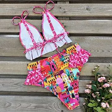 Stylish High Waisted Ruffle Bikini by SPORLIKE for Women