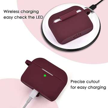 Filoto Compatible with AirPods Pro 1st Generation Case, Soft Airpod Pro Case for AirPods Pro (2019), Cute Protective Silicone Case Accessories with Pompom Keychain for Women Girl(Burgundy)