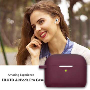 Filoto Compatible with AirPods Pro 1st Generation Case, Soft Airpod Pro Case for AirPods Pro (2019), Cute Protective Silicone Case Accessories with Pompom Keychain for Women Girl(Burgundy)