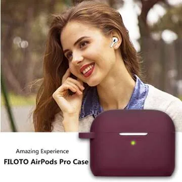 Filoto Compatible with AirPods Pro 1st Generation Case, Soft Airpod Pro Case for AirPods Pro (2019), Cute Protective Silicone Case Accessories with Pompom Keychain for Women Girl(Burgundy)
