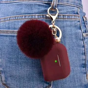 Filoto Compatible with AirPods Pro 1st Generation Case, Soft Airpod Pro Case for AirPods Pro (2019), Cute Protective Silicone Case Accessories with Pompom Keychain for Women Girl(Burgundy)