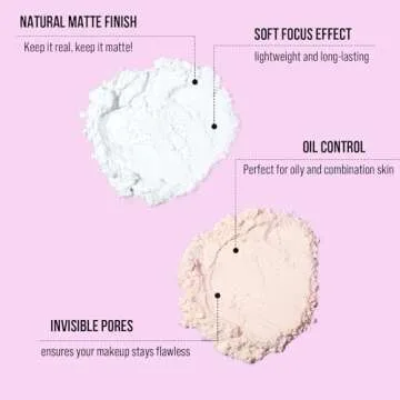 Oil Control loose setting powder Translucent, 24H Long-lasting White Blurring Powder with Puff for Oily Skin, Soft-focus Shine-Free Matte Finish Makeup Talc Free, 0.53Oz (02 White)