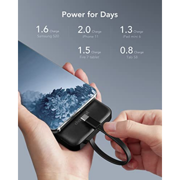 Portable Charger with Built-in Cables for All Devices