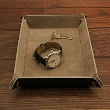 Socospace Valet Tray-leather and velvet,EDC Tray,Catchall Tray for Jewelry,Wallets,Watches,Key,Phones,Glasses, Perfect for Nightstand,Entryway Table,Desk,Key Tray,Home Decor（Grey）