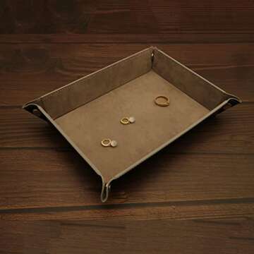 Socospace Valet Tray-leather and velvet,EDC Tray,Catchall Tray for Jewelry,Wallets,Watches,Key,Phones,Glasses, Perfect for Nightstand,Entryway Table,Desk,Key Tray,Home Decor（Grey）