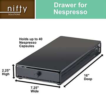 Nifty Small Nespresso Original Line Capsule Drawer – Black, 40 Capsule Pod Pack Holder, Non-Rolling Sliding Drawer, Under Coffee Pot Storage, Home Kitchen Counter Organizer