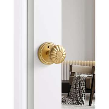 SORWDUERM Gold Door Knobs Privacy Door Knob Satin Brass Door Knob Interior Brushed Gold Door Knobs for Bedroom and Bathroom,Zinc Alloy 2 Pack