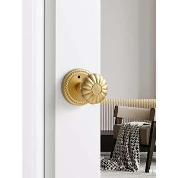 SORWDUERM Gold Door Knobs Privacy Door Knob Satin Brass Door Knob Interior Brushed Gold Door Knobs for Bedroom and Bathroom,Zinc Alloy 2 Pack