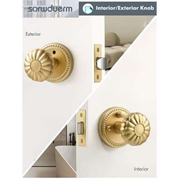 SORWDUERM Gold Door Knobs Privacy Door Knob Satin Brass Door Knob Interior Brushed Gold Door Knobs for Bedroom and Bathroom,Zinc Alloy 2 Pack