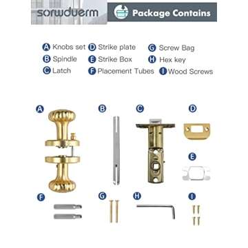 SORWDUERM Gold Door Knobs Privacy Door Knob Satin Brass Door Knob Interior Brushed Gold Door Knobs for Bedroom and Bathroom,Zinc Alloy 2 Pack