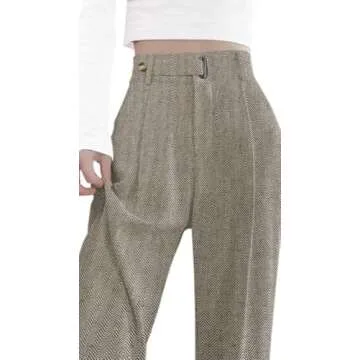 Betusline Women's High Waisted Wide Leg Dress Pants Business Twill Straight Office Trousers for Women, 2# Brown Herringbone, Medium