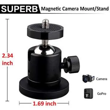 ULIBERMAGNET 24lb Magnetic Camera Mounting Base with Mini Ball Head, Super Strong Rubber Coating Neodymium Magnet with 1/4’’-20 Male Thread Stud for Mobile Camera , Security Camera.