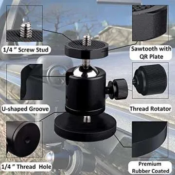 ULIBERMAGNET 24lb Magnetic Camera Mounting Base with Mini Ball Head, Super Strong Rubber Coating Neodymium Magnet with 1/4’’-20 Male Thread Stud for Mobile Camera , Security Camera.