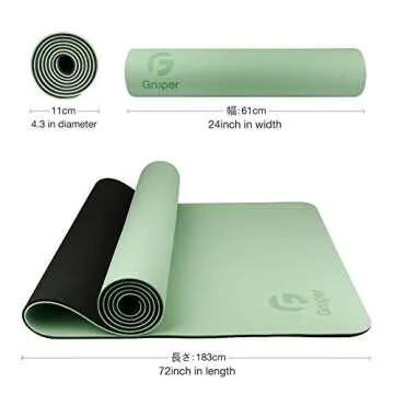 Gruper Yoga Mat Non Slip, Eco Friendly Fitness Exercise Mat with Carrying Strap,Pro Yoga Mats for Women,Workout Mats for Home, Pilates and Floor Exercises 4.Matcha Green/Black