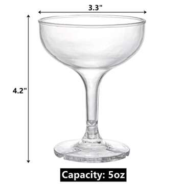 Peohud Set of 20 Coupe Cocktail Glasses, 5 Oz Unbreakable Small Acrylic Martini Glasses, Reusable Ch...