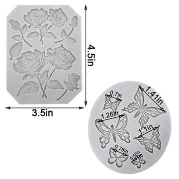 5 Pack Butterfly Rose Flower Stems Birds Blossoms Silicone Fondant Mold, for Making Chocolate Fondant Jelly Polymer Clay Soap Crafting DIY Projects and Cake Decoration