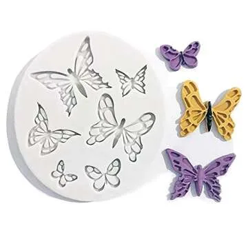 5 Pack Butterfly Rose Flower Stems Birds Blossoms Silicone Fondant Mold, for Making Chocolate Fondant Jelly Polymer Clay Soap Crafting DIY Projects and Cake Decoration