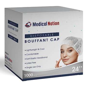 MEDICAL NATION 24" Hair Net, White Disposable Bouffant Caps |CASE OF 1000| Hairnets, Head Covers, No...