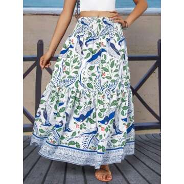YHYJMY Womens Floral Maxi Skirts High Waisted Flowing Skirt