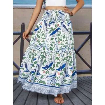 YHYJMY Womens Floral Maxi Skirts High Waisted Flowing Skirt