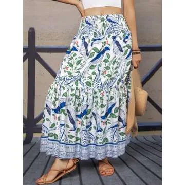 YHYJMY Womens Floral Maxi Skirts High Waisted Flowing Skirt