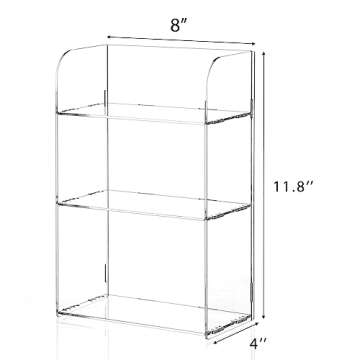 Jusalpha 3 Tier Clear Acrylic Bathroom Organizer Shelf for Cosmetic Perfume Makeup Toy Spices Standing Tabletop Vanity Tray Shelf Multifunctional Sturdy Display Showcase (8''x 4''x 12'')…