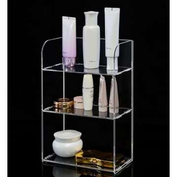 Jusalpha 3 Tier Clear Acrylic Bathroom Organizer Shelf for Cosmetic Perfume Makeup Toy Spices Standing Tabletop Vanity Tray Shelf Multifunctional Sturdy Display Showcase (8''x 4''x 12'')…