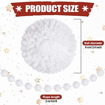 Tatuo 79 Inch Pom Pom Garland Christmas Hanging Garland Felt Ball Garland 48 Balls 2.4 Inch Christma...