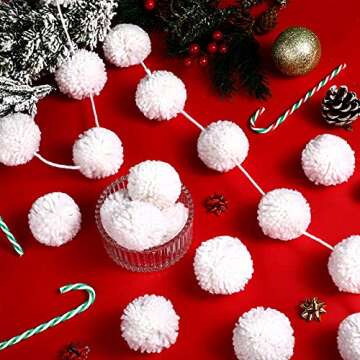 Tatuo 79 Inch Pom Pom Garland Christmas Hanging Garland Felt Ball Garland 48 Balls 2.4 Inch Christmas Tree Decoration for Wall Room Festival Wedding Birthday Xmas Party Decorations(White)