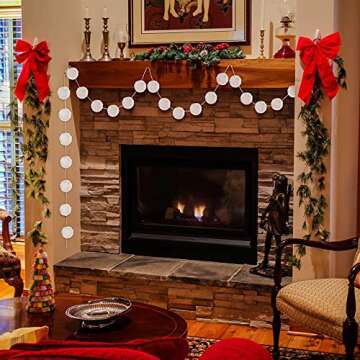 Tatuo 79 Inch Pom Pom Garland Christmas Hanging Garland Felt Ball Garland 48 Balls 2.4 Inch Christmas Tree Decoration for Wall Room Festival Wedding Birthday Xmas Party Decorations(White)