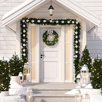 Tatuo 79 Inch Pom Pom Garland Christmas Hanging Garland Felt Ball Garland 48 Balls 2.4 Inch Christmas Tree Decoration for Wall Room Festival Wedding Birthday Xmas Party Decorations(White)