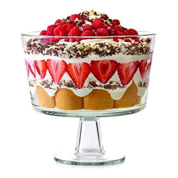 Royalty Art European Trifle Bowl with Pedestal - Luxurious Crystal-Clear Glass Dessert and Cake Stan...
