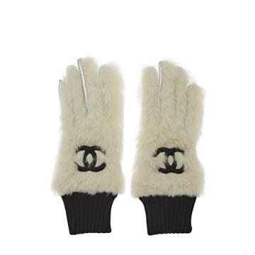 Chanel Pre-Loved White Faux Fur 'CC' Gloves for Chic Style